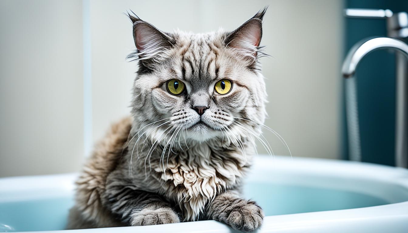 Selkirk Rex Cat Interacting with Water