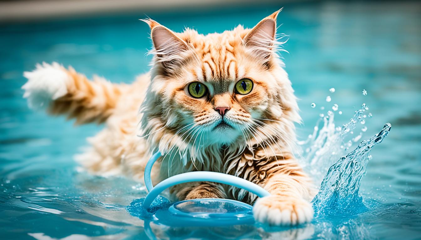Selkirk Rex swimming safely